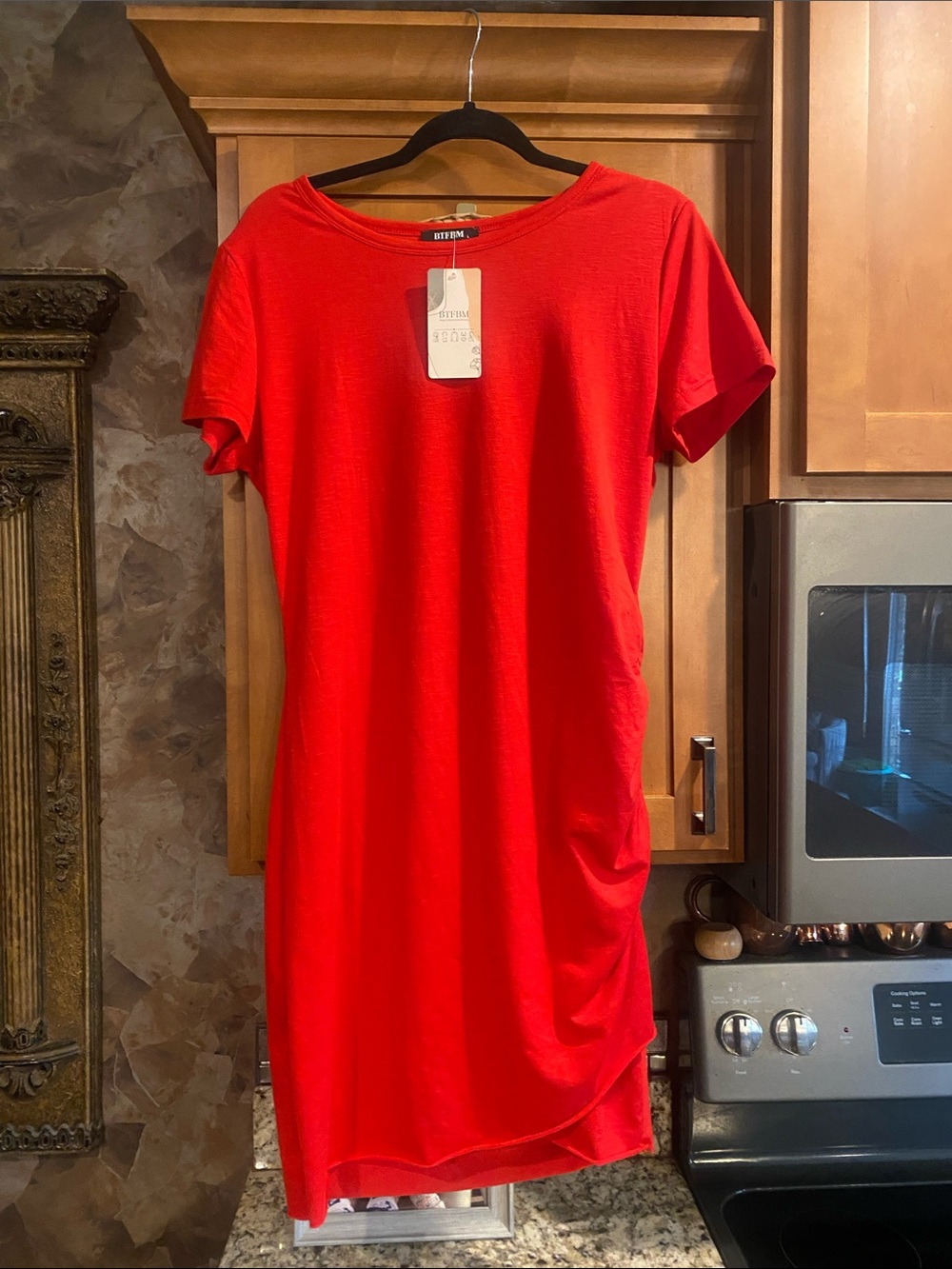 BTFBM Red Midi Dress with Side Drape - BTFBM